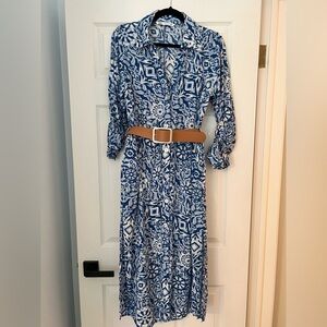PRINTED MIDI SHIRT DRESS WITH BELT